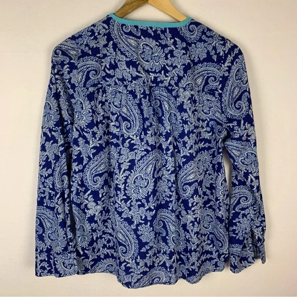 J. Crew Blue Paisley Embroidered Tunic Top Resort Coastal